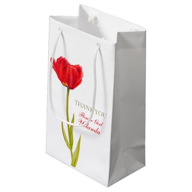 Red Tulip wedding flower girl favor gift bag (Back Angled)