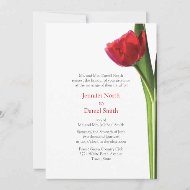 Red Tulip Wedding Invitations Floral Flower Invite (Front)