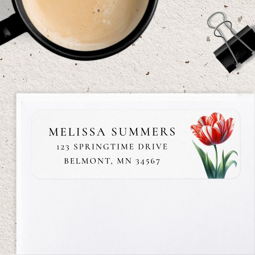 Red Tulip with White Stripes Return Address Label