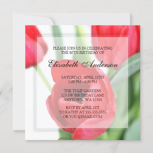 Red Tulips 80th Birthday Party Custom Invitation