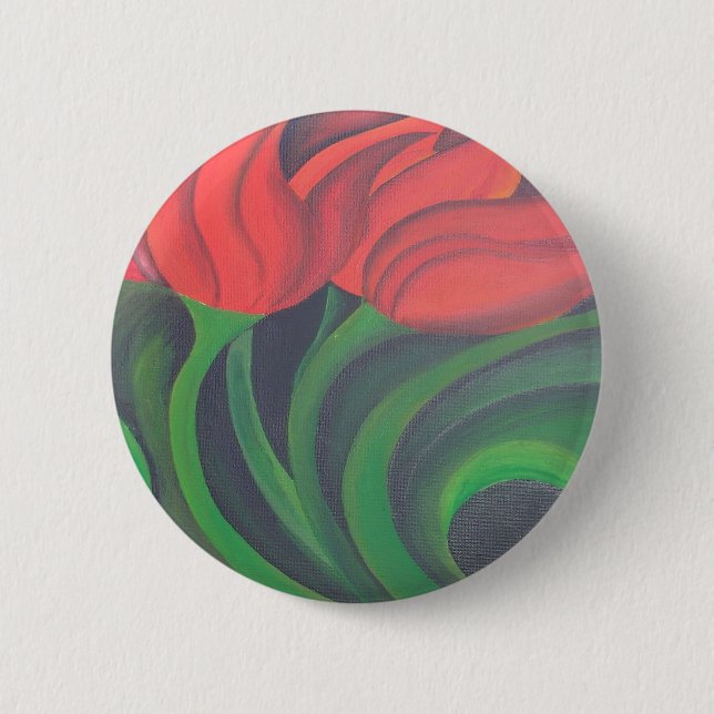 Red Tulips Abstract Art Pinback Button (Front)