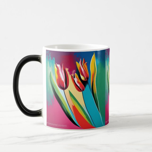Red tulips abstract design color morph mug  (Left)