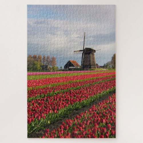 Red tulips and a windmill jigsaw puzzle