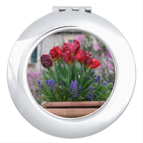 Red tulips and muscari         compact mirror