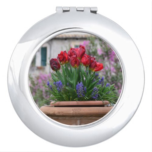 Red tulips and muscari      compact mirror