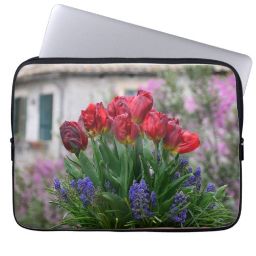 Red tulips and muscari            laptop sleeve