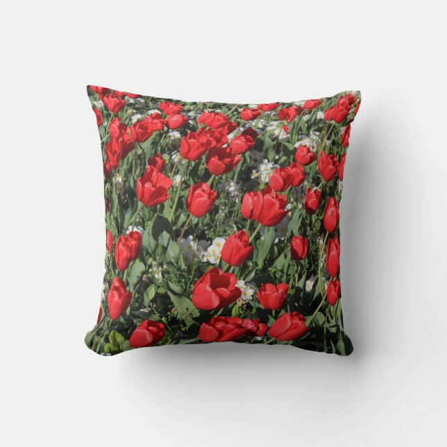 Red Tulips and White Primroses Throw Pillow (Front)
