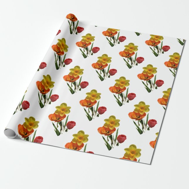 Red tulips and yellow daffodil flowers wrapping paper (Unrolled)