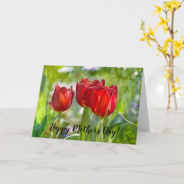 Red Tulips Art Mother's Day Card (Yellow Flower)