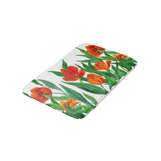 Red Tulips Bathroom Mat (Angled)