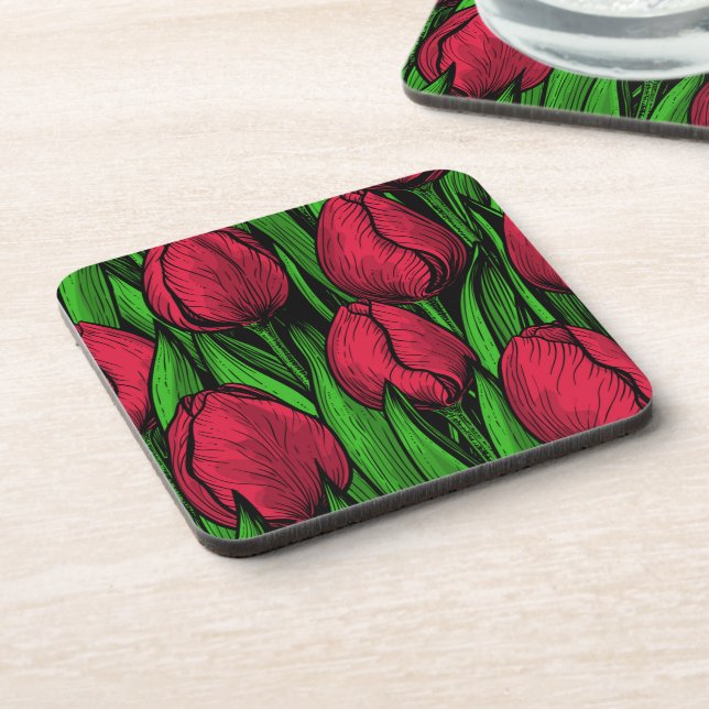 Red tulips beverage coaster (Left Side)