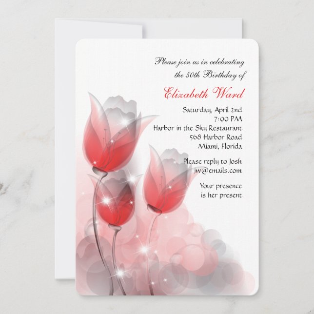 Red Tulips Birthday Party Invitation (Front)