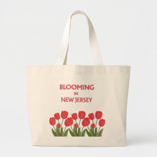 RED TULIPS BLOOMING FLORAL NATURAL COTTON BEACH LARGE TOTE BAG