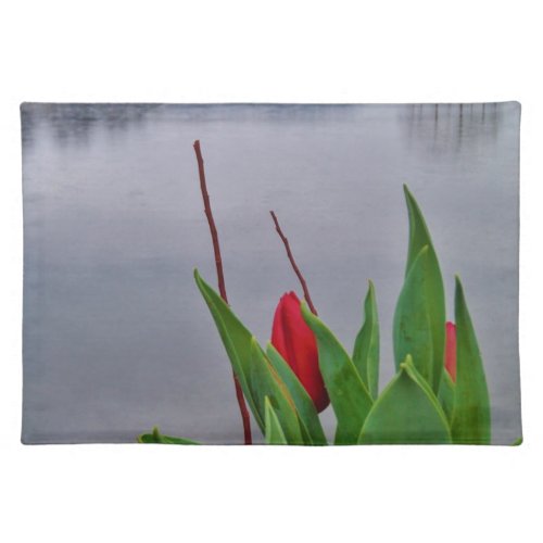 Red Tulips Blue Lake Arrowhead water Placemat