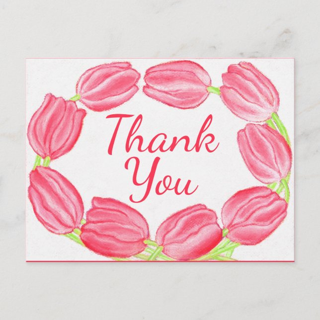 Red Tulips Border ~Thank You Card (Front)