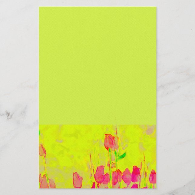 Red Tulips Border Yellow Green Stationery (Front)