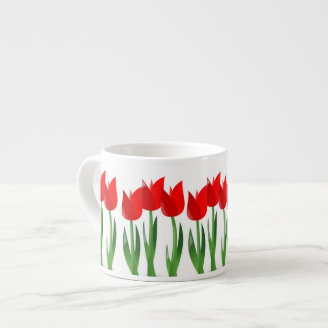 Red Tulips Ceramic Espresso Mug (Front Left)