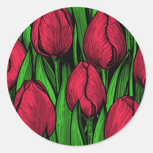 Red tulips classic round sticker