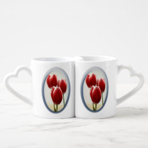 Red tulips coffee mug set