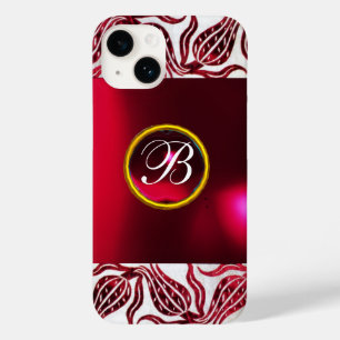 RED TULIPS DAMASK TULIP MONOGRAM Burgundy White Case-Mate iPhone 14 Case