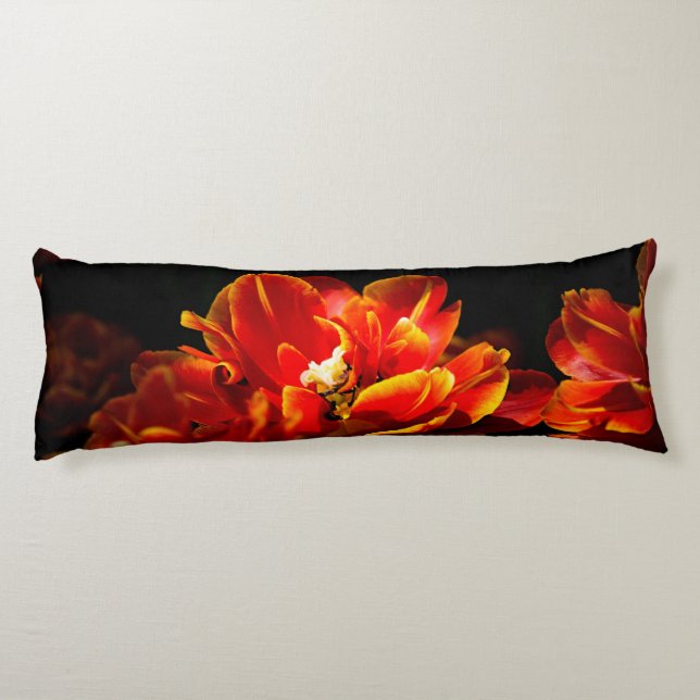 Red tulips dark background body pillow (Back)