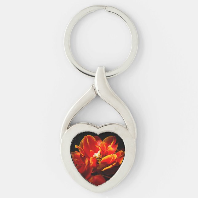 Red tulips dark background keychain (Front)
