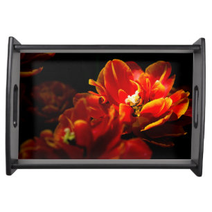 Red tulips dark background serving tray