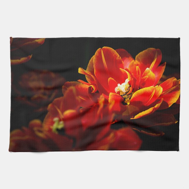 Red tulips dark background towel (Horizontal)