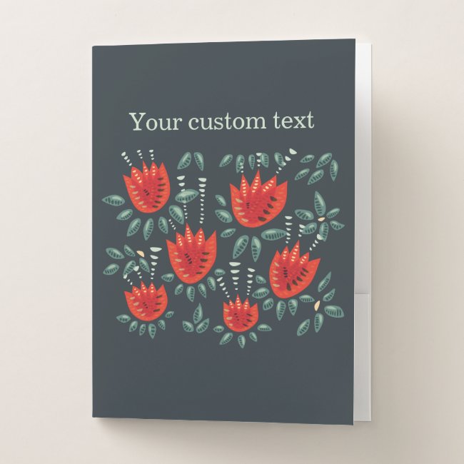 Red Tulips Dark Floral Pattern Custom Text