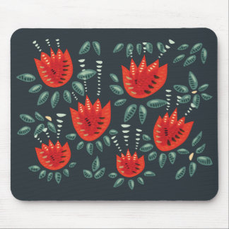 Red Tulips Decorative Abstract Dark Floral Pattern Mouse Pad