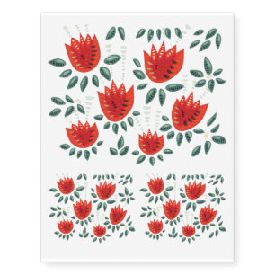 Red Tulips Decorative Abstract Dark Floral Pattern Temporary Tattoos