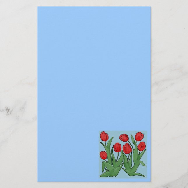 Red Tulips Digital Painting Stationery (Front)