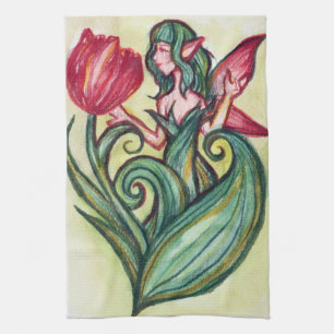 Red Tulips Fairy Kitchen Towel