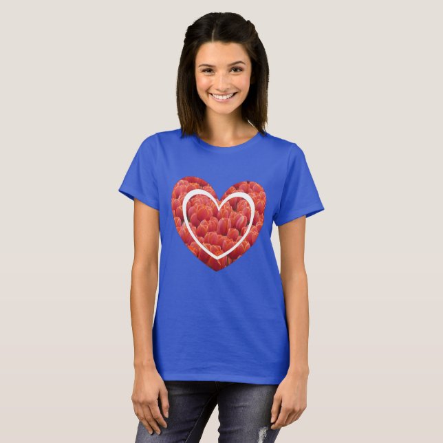 Red Tulips Field Heart Basic T-Shirt (Front Full)