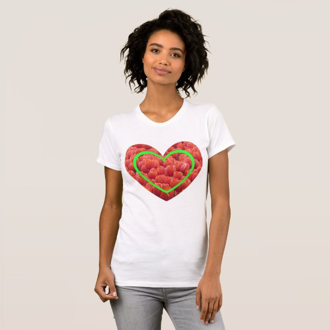 Red Tulips Field Heart Border App. T-Shirt (Front Full)