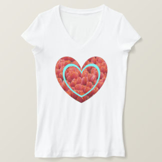 Red Tulips Field Heart V-Neck T-Shirt