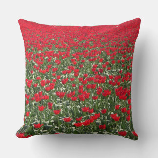Red Tulips Field Throw Pillow