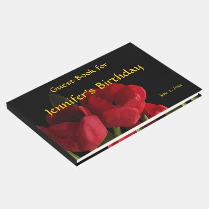 Red Tulips Floral Birthday Party Guest Book