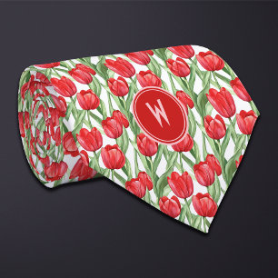 Red Tulips Floral  Neck Tie