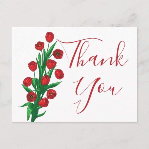 Red Tulips Floral Thank You Wedding Flowers Postcard