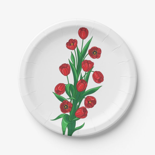Red Tulips Floral Thank You Wedding Spring Flowers Paper Plates (Front)