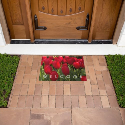Red Tulips Floral Welcome Doormat