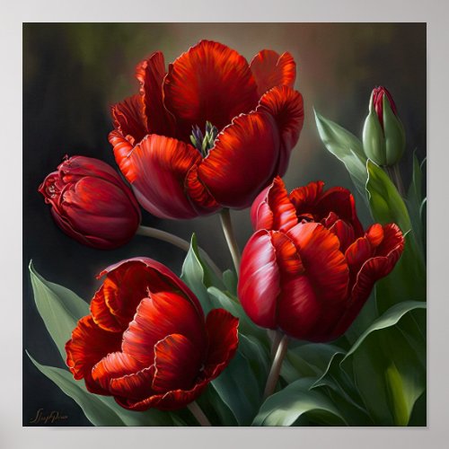 Red Tulips Flower Art Print Poster