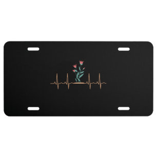 Red Tulips Flowers Heartbeat License Plate