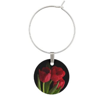 Red Tulips Garden Flower Floral Wine Charm by Bebops at Zazzle