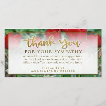 Red Tulips Golden Thank You Sympathy Card by juliea2010 at Zazzle