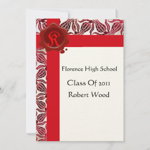 RED TULIPS GRADUATION PARTY Wax Seal Monogram Invitation