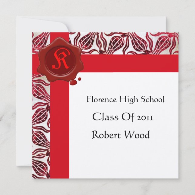 RED TULIPS GRADUATION PARTY Wax Seal  Monogram Invitation (Front)