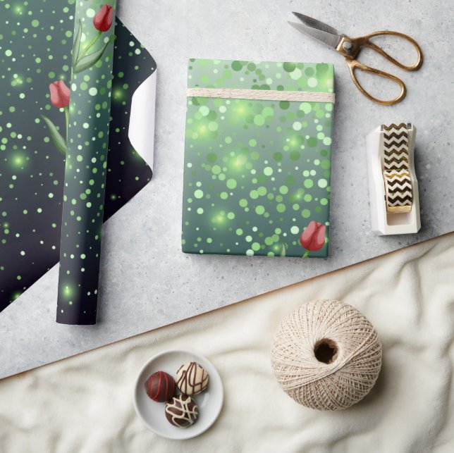 Red Tulips & Green Sparkle Gradient Gorgeous  Wrapping Paper (Crafts)