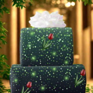Red Tulips & Green Sparkle Gradient Gorgeous  Wrapping Paper
